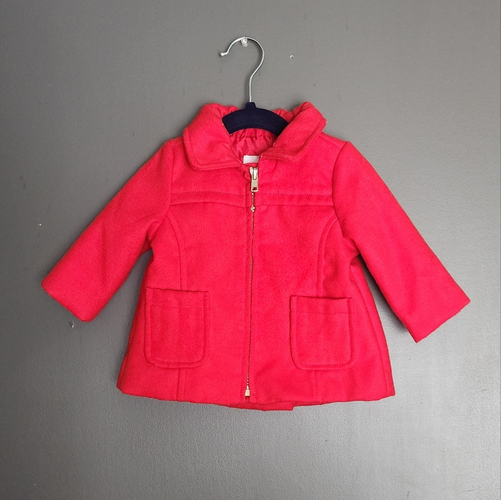 Old navy red zip up pea coat.Size 3-6m baby, children's winter / fall  jacket